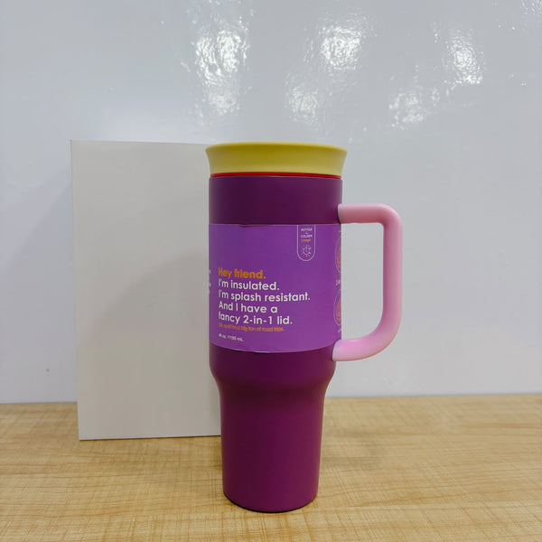 A07829 40 oz. Insulated Steel Double Sipper Tumbler Mug with Handle & 2-in-1 Lid (1185 mL)