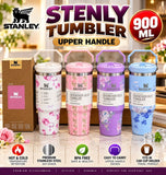 A07825 900 ml Floral Printed Stainless Steel Tumbler with Upper Handle & Straw Lid