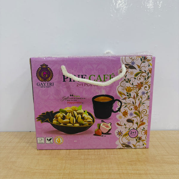 A07836 Pine Café 2+1 Pcs Coffee Cup & Pineapple Snack Tray Gift Set