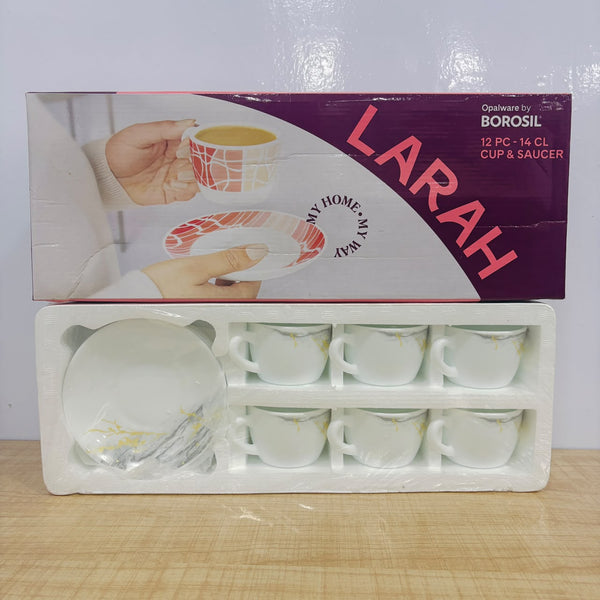 A07832 Larah by Borosil Opalware Cup & Saucer Set - 12 Pcs (6 Cups & 6 Saucers)