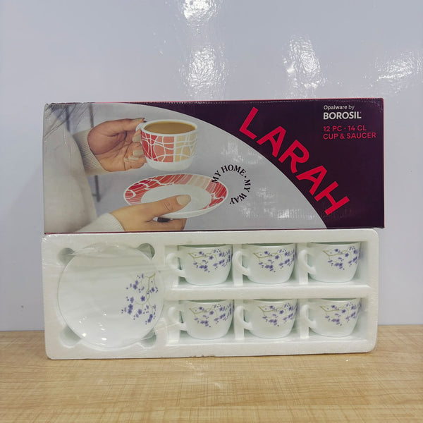 A07832 Larah by Borosil Opalware Cup & Saucer Set - 12 Pcs (6 Cups & 6 Saucers)