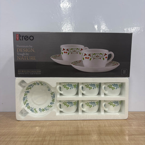 A07833 Treo by Milton Aurelia Collection Ophelia 13 CL Opalware Cup & Saucer Set (12 Pieces)