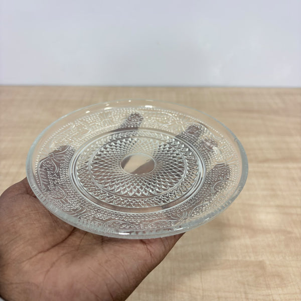 A07835 Transparent Vintage Embossed Glass Saucer Plate for Tea, Coffee & Desserts