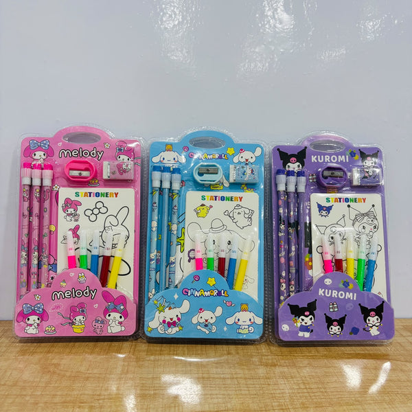 A07867 Cartoon Character Stationery Set [905] with Pencils, Eraser, Sharpener & Coloring Markers for Kids