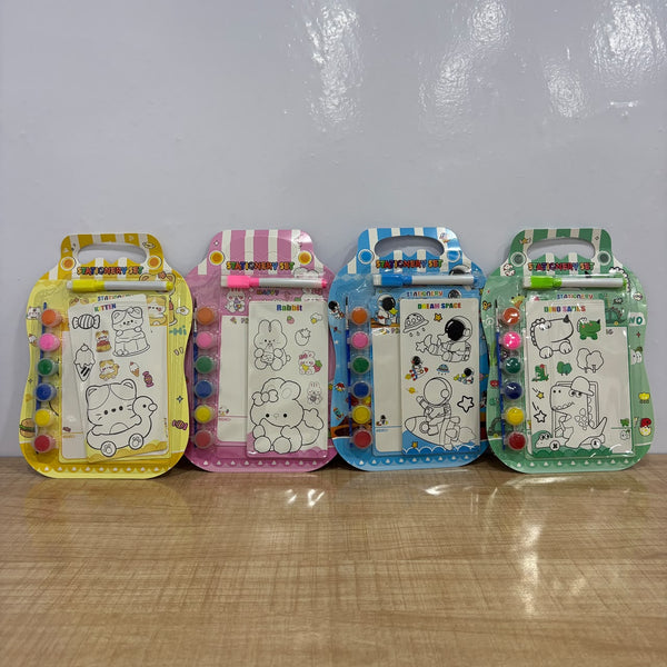 A07865 Kids Cartoon Painting & Writing Stationery Set [3329] with Watercolor Palette, Marker & Drawing Pad
