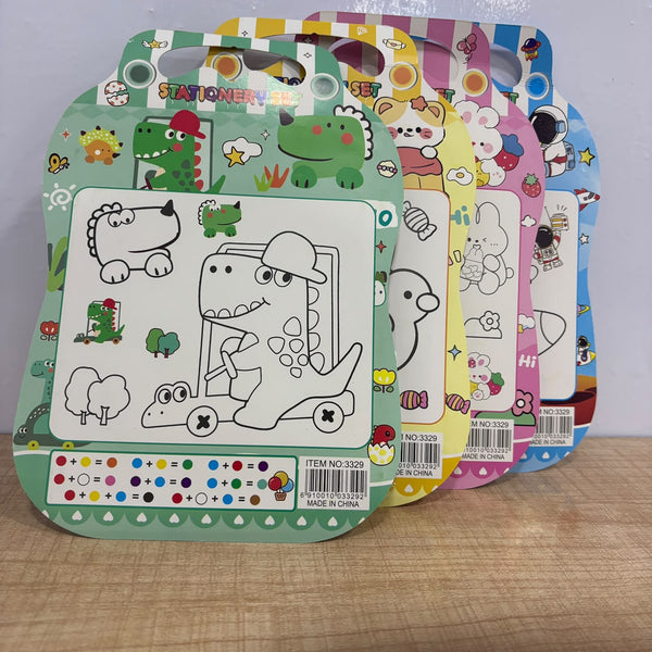 A07865 Kids Cartoon Painting & Writing Stationery Set [3329] with Watercolor Palette, Marker & Drawing Pad