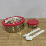 A07893 Sunlife Meal Time Steel Airtight & Leak-Proof Lunch Box Set with Small Container, Spoon & Fork [800+110]