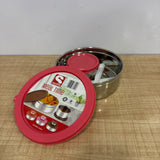 A07893 Sunlife Meal Time Steel Airtight & Leak-Proof Lunch Box Set with Small Container, Spoon & Fork [800+110]