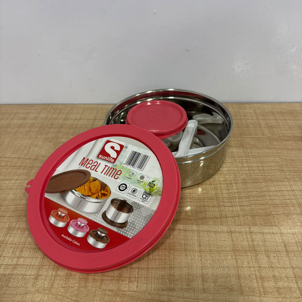 A07893 Sunlife Meal Time Steel Airtight & Leak-Proof Lunch Box Set with Small Container, Spoon & Fork [800+110]