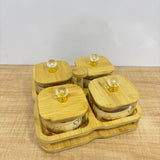 A07899 Shinemax 4 Pcs Glass Candy Jar Set with Wooden Lids and Wooden Tray (Model: SMBJ-602)