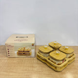 A07899 Shinemax 4 Pcs Glass Candy Jar Set with Wooden Lids and Wooden Tray (Model: SMBJ-602)