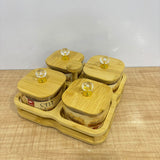 A07899 Shinemax 4 Pcs Glass Candy Jar Set with Wooden Lids and Wooden Tray (Model: SMBJ-602)