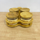 A07900 SHINEMAX 4 Pcs Glass Candy Jar Set with Wooden Tray & Lids for Dry Fruits, Snacks & mouth [SMBJ-603]