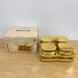 A07901 Shinemax 4-Piece Glass Candy & Dry Fruit Container Set with Wooden Tray and Lids (Model: SMBJ-604)