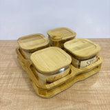 A07901 Shinemax 4-Piece Glass Candy & Dry Fruit Container Set with Wooden Tray and Lids (Model: SMBJ-604)