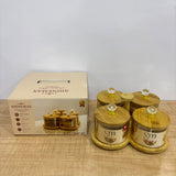 A07902 SHINEMAX 4 Pcs Glass Candy Jar Set with Wooden Lids & Serving Tray Handle Stand (Model: SMBJ-605)