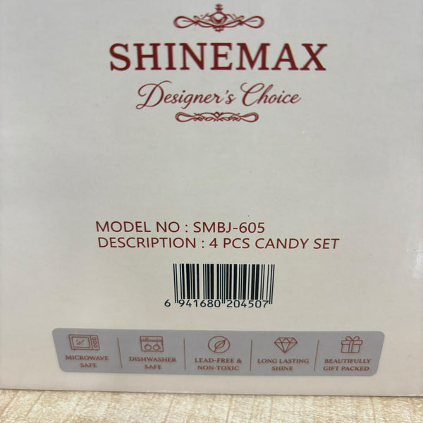 A07902 SHINEMAX 4 Pcs Glass Candy Jar Set with Wooden Lids & Serving Tray Handle Stand (Model: SMBJ-605)