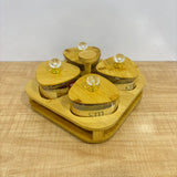 A07903 SHINEMAX Designer's Choice 4 Pcs Glass Candy Bowls Set with Wooden Lids, Crystal Knobs & Wooden Stand Tray for Dry Fruits, Gifting (Model: SMBJ-607)