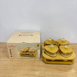 A07903 SHINEMAX Designer's Choice 4 Pcs Glass Candy Bowls Set with Wooden Lids, Crystal Knobs & Wooden Stand Tray for Dry Fruits, Gifting (Model: SMBJ-607)