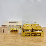 A07904 SHINEMAX 4 Pcs Glass Candy Jars Set with Wooden Lids, Crystal Knobs & Bamboo Serving Tray [SMBJ-609]