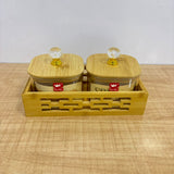 A07905 SHINEMAX 2 Pcs Glass Candy Jar Set with Wooden Lids and Tray [SMBJ-611]