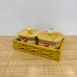 A07905 SHINEMAX 2 Pcs Glass Candy Jar Set with Wooden Lids and Tray [SMBJ-611]