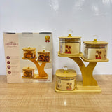 A07906 SHINEMAX 3 Pcs Glass Candy Jar Set with Wooden Stand & Lids (Model: SMBJ-614)
