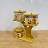A07906 SHINEMAX 3 Pcs Glass Candy Jar Set with Wooden Stand & Lids (Model: SMBJ-614)