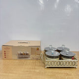 A07908 SHINEMAX 4 Pcs Luxury Glass Candy & Dry Fruit Jar Set with Silver Decorative Tray & Crystal Knobs [SMBJ-714-S]