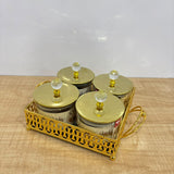 A07909 Luxury 4-Piece Glass Candy Jar Set with Crystal Lids and Decorative Metal Tray (Gold) [SMBJ-714-G]