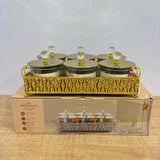 A07911 Luxury 6-Piece Glass Spice & Dry Fruit Jar Set with Golden Decorative Metal Tray & Crystal Lids [SMBJ-715-G]