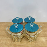 A07912 Shinemax 4-Piece Decorative Glass Candy Container Bowl Set with Decorative Cart Tray & Crystal Lids [SMBJ-716-S]