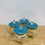 A07912 Shinemax 4-Piece Decorative Glass Candy Container Bowl Set with Decorative Cart Tray & Crystal Lids [SMBJ-716-S]