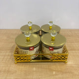 A07914 SHINEMAX 4 Pcs Luxury Glass Candy & Dry Fruit Jar Set with Golden Metal Stand & Crystal Lids [SMBJ-719-G]