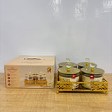 A07914 SHINEMAX 4 Pcs Luxury Glass Candy & Dry Fruit Jar Set with Golden Metal Stand & Crystal Lids [SMBJ-719-G]