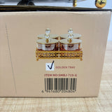 A07914 SHINEMAX 4 Pcs Luxury Glass Candy & Dry Fruit Jar Set with Golden Metal Stand & Crystal Lids [SMBJ-719-G]