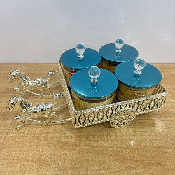 A07915 Shinemax 4-Piece Candy & Dry Fruit Container Set with Royal Horse Cart Display Tray [SMBJ-703-S]