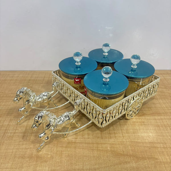 A07915 Shinemax 4-Piece Candy & Dry Fruit Container Set with Royal Horse Cart Display Tray [SMBJ-703-S]