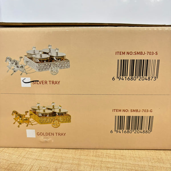 A07915 Shinemax 4-Piece Candy & Dry Fruit Container Set with Royal Horse Cart Display Tray [SMBJ-703-S]