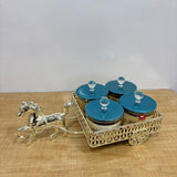 A07916 SHINEMAX 4-Piece Glass Candy Jar Set with Decorative Silver Horse Cart Tray for Dry Fruits, Sweets & Snacks [SMBJ-705-S]