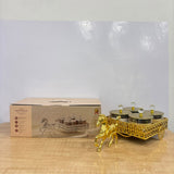 A07917 Shinemax 4-Piece Royal Horse Cart Dry Fruit Container Set with Golden Tray & Crystal Lids [SMBJ-705-G]