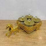 A07917 Shinemax 4-Piece Royal Horse Cart Dry Fruit Container Set with Golden Tray & Crystal Lids [SMBJ-705-G]