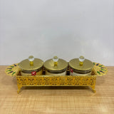 A07919 3-Piece Decorative Candy & Dry Fruit Jar Set with Golden Metal Display Tray [SMBJ-708-G]