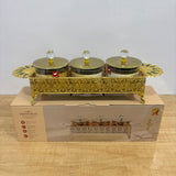 A07919 3-Piece Decorative Candy & Dry Fruit Jar Set with Golden Metal Display Tray [SMBJ-708-G]