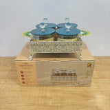 A07920 SHINEMAX Decorative 4-Piece Glass Candy Jar Set with Crystal Lids & Peacock Metal Tray [SMBJ-709-S]