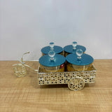 A07923 Shinemax 4 Pcs Glass Candy Bowl Set with Decorative Cart Tray for Dry Fruits, Sweets [SMBJ-720-S]
