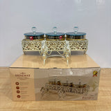 A07925 Shinemax 3 Pcs Glass Candy Jar Set with Decorative Horse Chariot Metallic Tray [SMBJ-701-S]