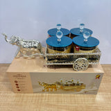A07927 SHINEMAX Decorative Elephant Cart 4-Piece Candy & Dry Fruit Jar Set with Silver Metallic Tray [SMBJ-706-S]