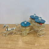 A07928 SHINEMAX Decorative Horse Cart Dry Fruit Bowl Set with 3 Jars & Lids (Silver Plated Metallic Tray) [SMBJ-707-S]
