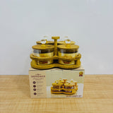 A07930 Shinemax 4 Pcs Glass Candy Jar Set with Wooden Lids & Stand Tray [SMBJ-601] – Elegant Dry Fruit & Mouth Freshener Serving Bowls Set with Crystal Knobs